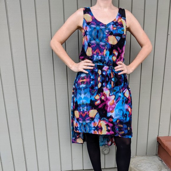 Mossimo Floral Tie-Dye Shirt Dress, Hi-Lo, Sz. XS - Picture 2 of 5